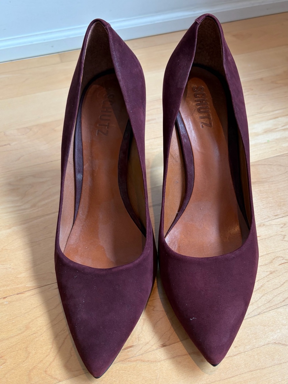SCHUTZ Burgundy Pointed Toe Suede Pumps